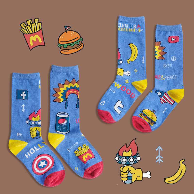 Socks Female Spring New Original Asymmetrical AB Cartoon Cute Cotton Socks Crew Socks